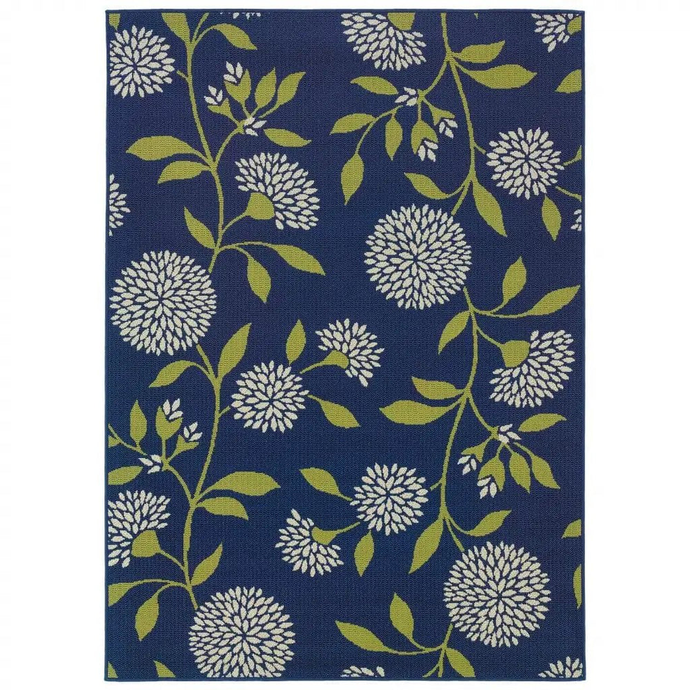 Blue and Green Floral Indoor Outdoor Area Rug - Homeroots