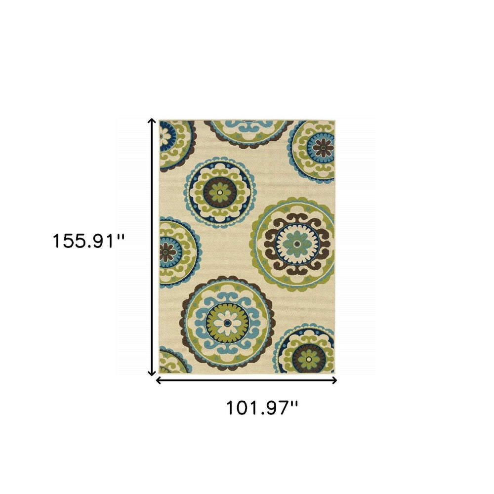 Green and Ivory Floral Indoor Outdoor Area Rug - Homeroots - Flyclothing LLC