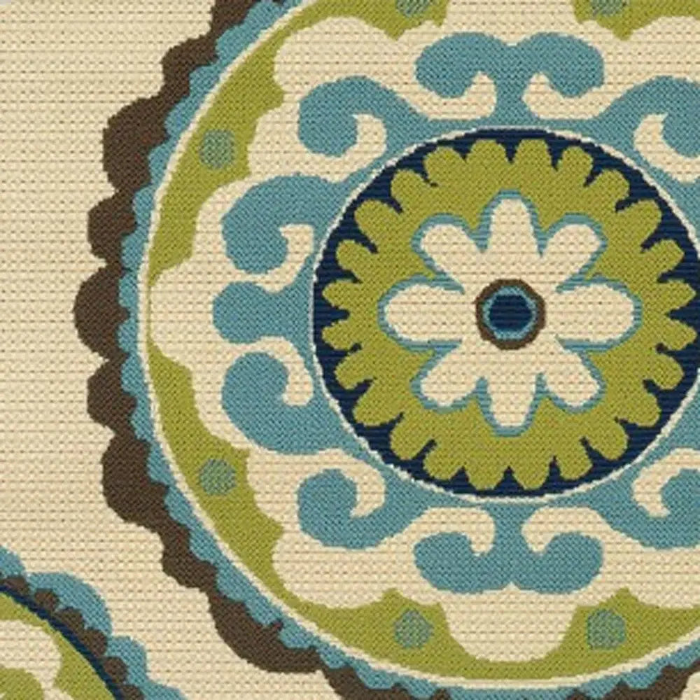 Green and Ivory Floral Indoor Outdoor Area Rug - Homeroots - Flyclothing LLC