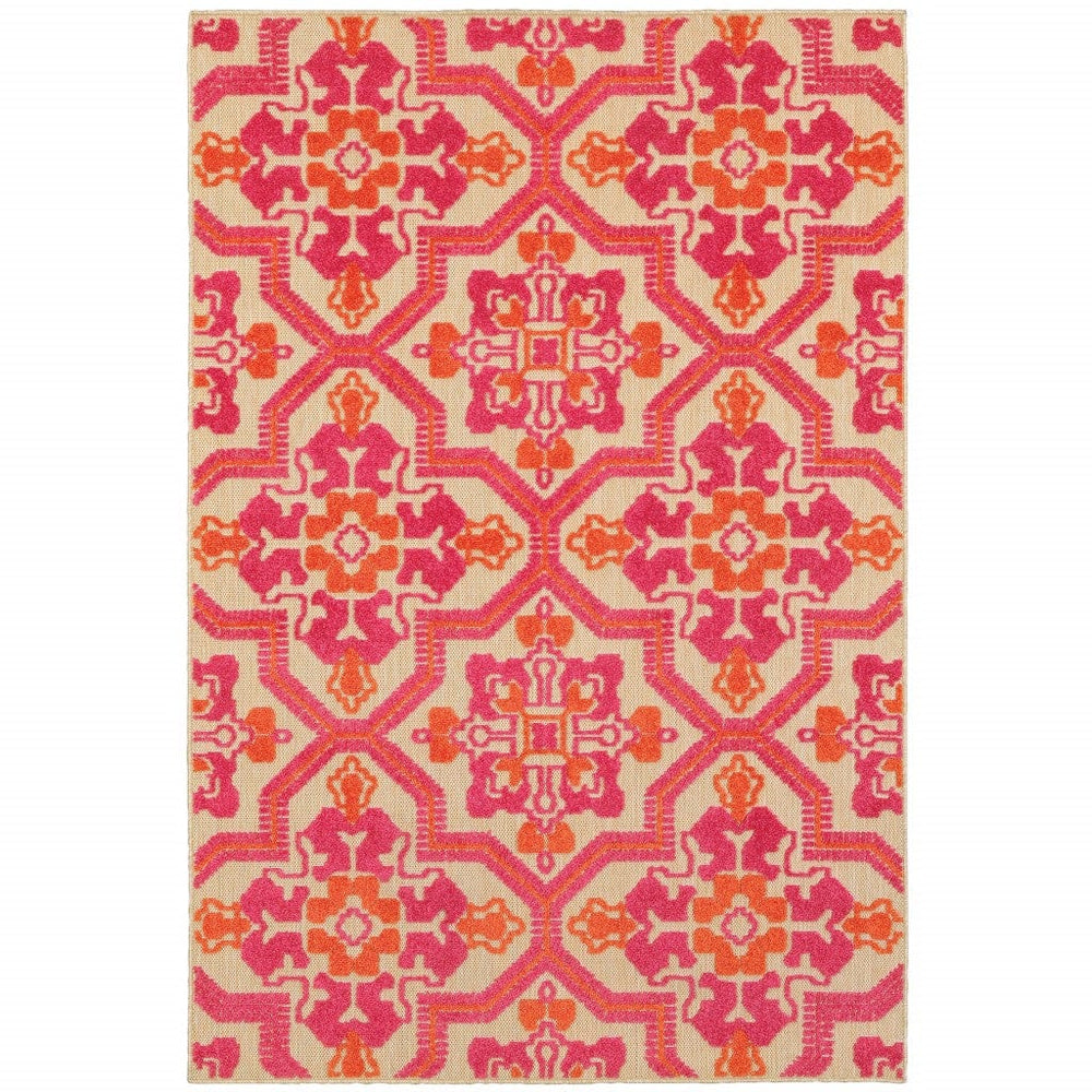 5' X 8' Pink and Orange Moroccan Indoor Outdoor Area Rug - Homeroots