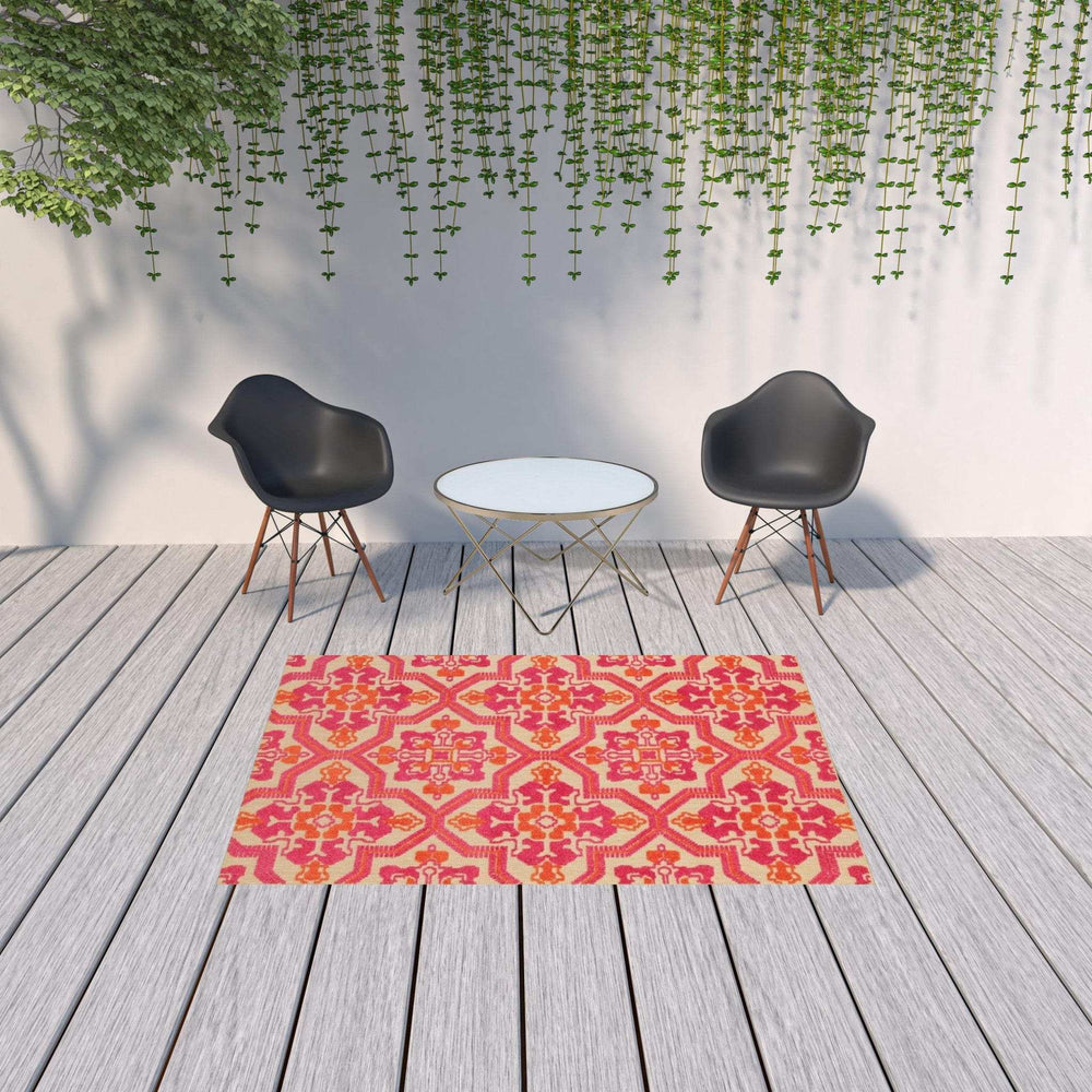 5' X 8' Pink and Orange Moroccan Indoor Outdoor Area Rug - Homeroots - Flyclothing LLC