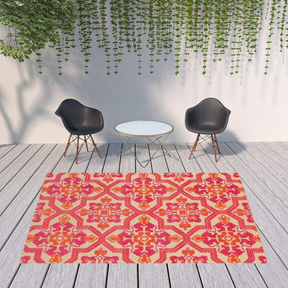 8' X 11' Pink and Orange Moroccan Indoor Outdoor Area Rug - Homeroots - Flyclothing LLC