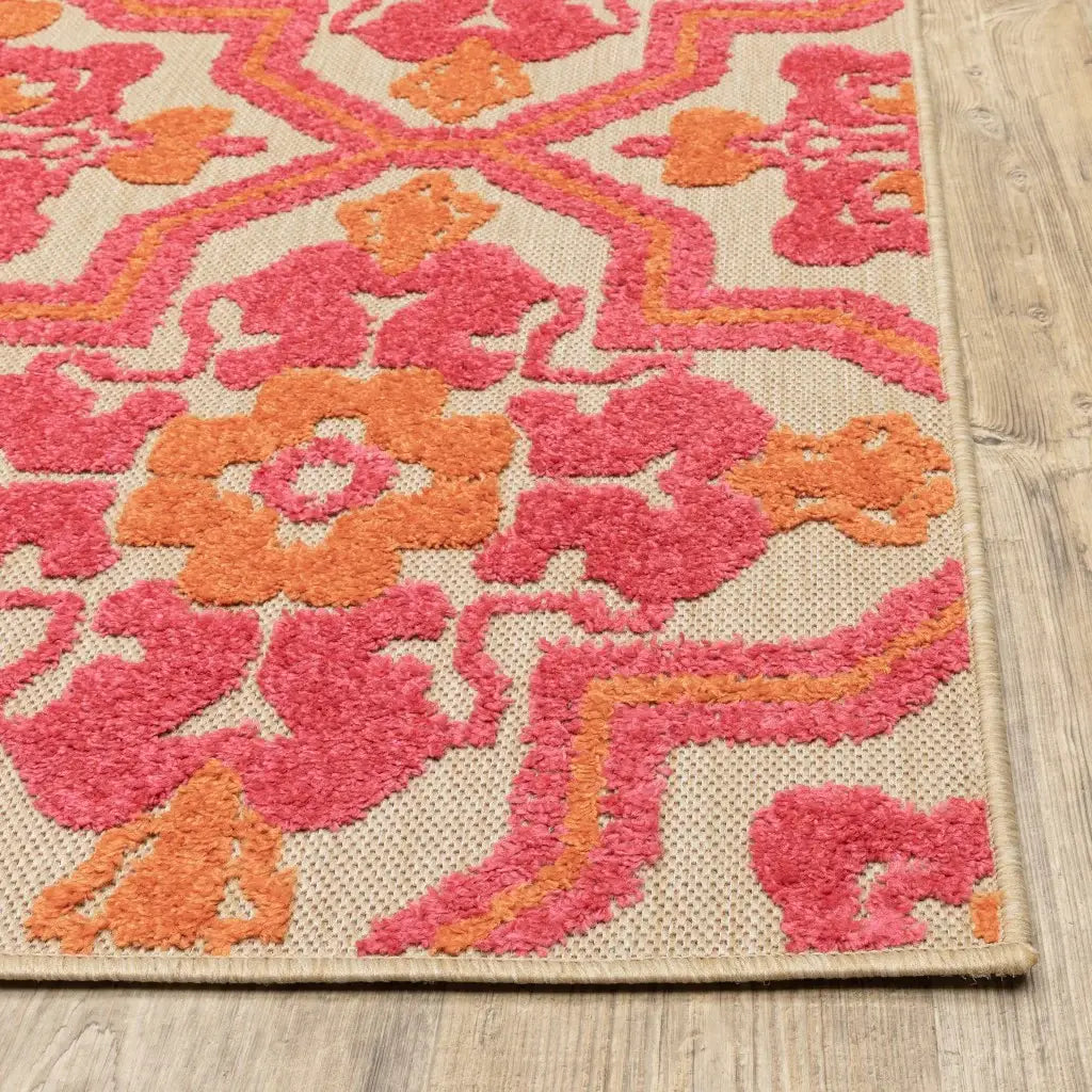 10' X 13' Pink and Orange Moroccan Indoor Outdoor Area Rug - Homeroots - Flyclothing LLC