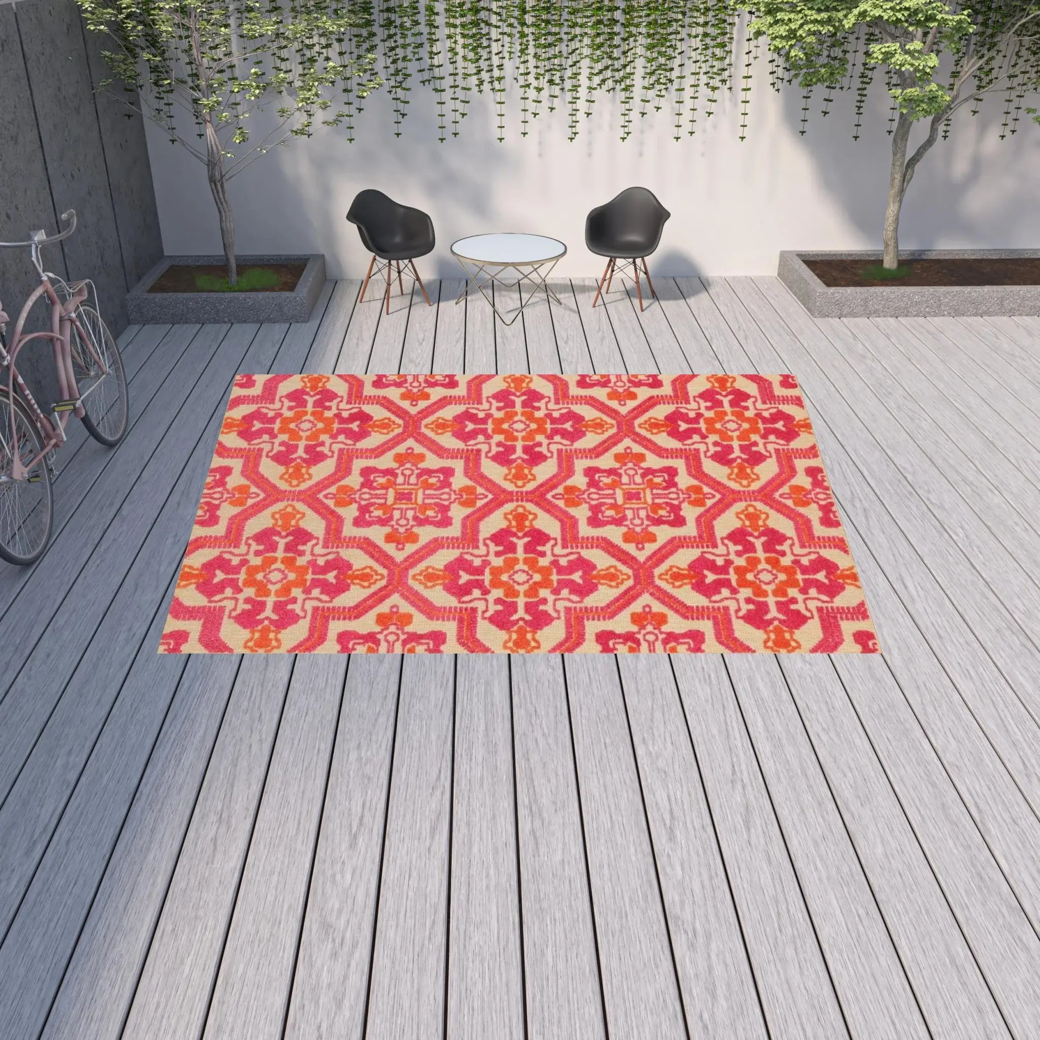 10' X 13' Pink and Orange Moroccan Indoor Outdoor Area Rug - Homeroots - Flyclothing LLC