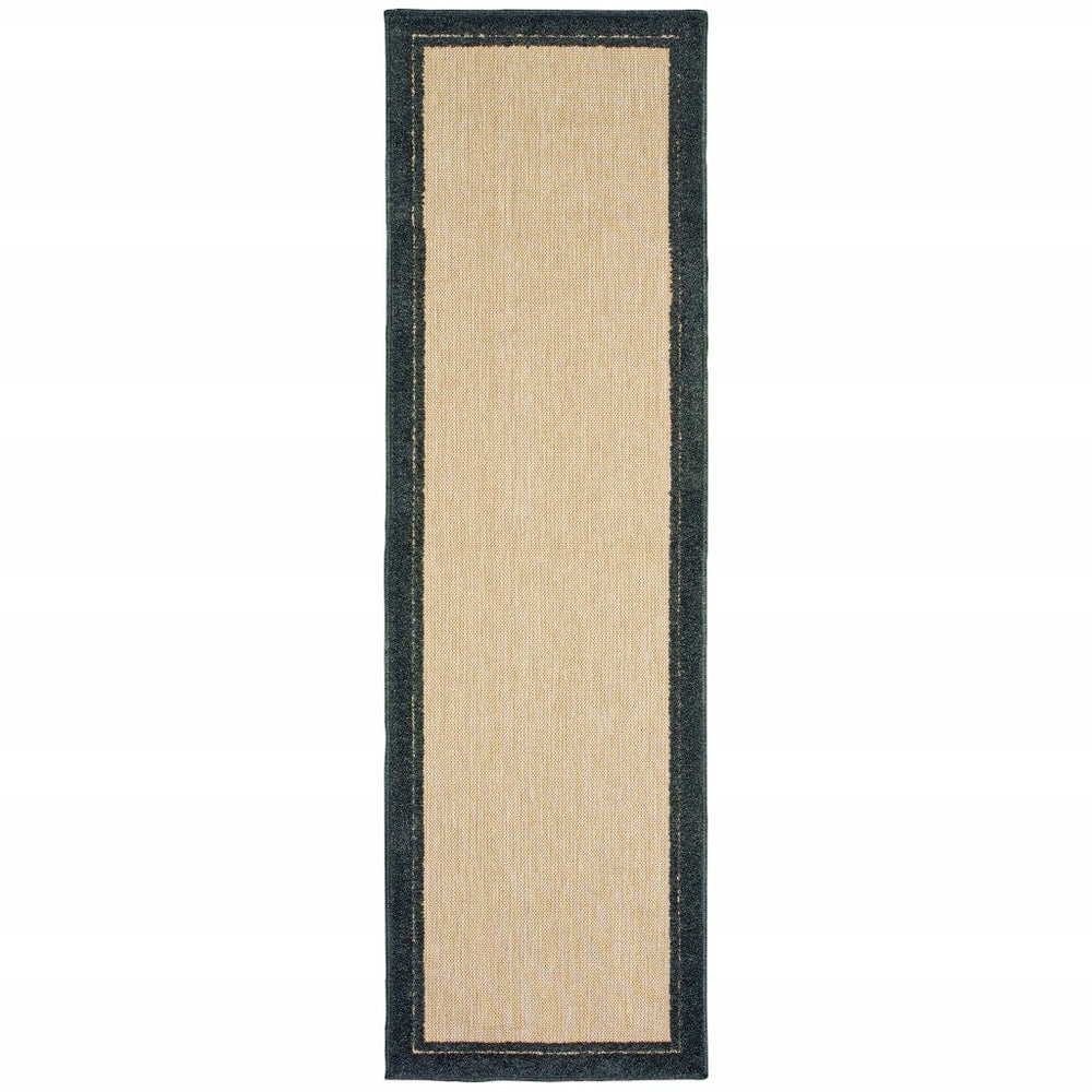 2' X 8' Beige and Black Indoor Outdoor Area Rug