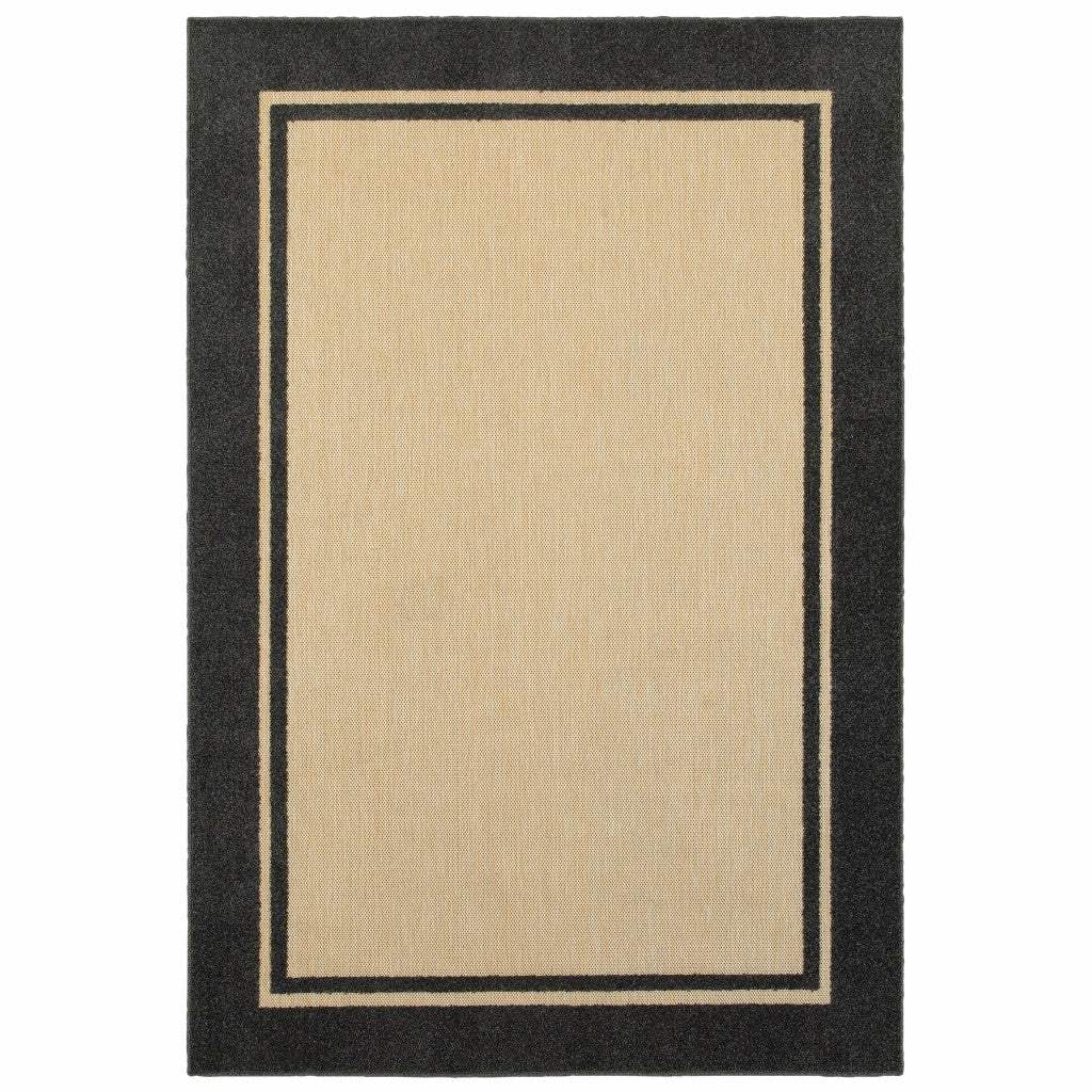 4' X 5' Beige and Black Indoor Outdoor Area Rug - Homeroots - Flyclothing LLC