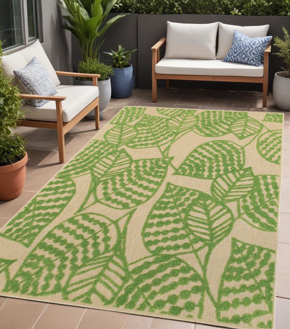 Green Floral Indoor Outdoor Area Rug - Homeroots