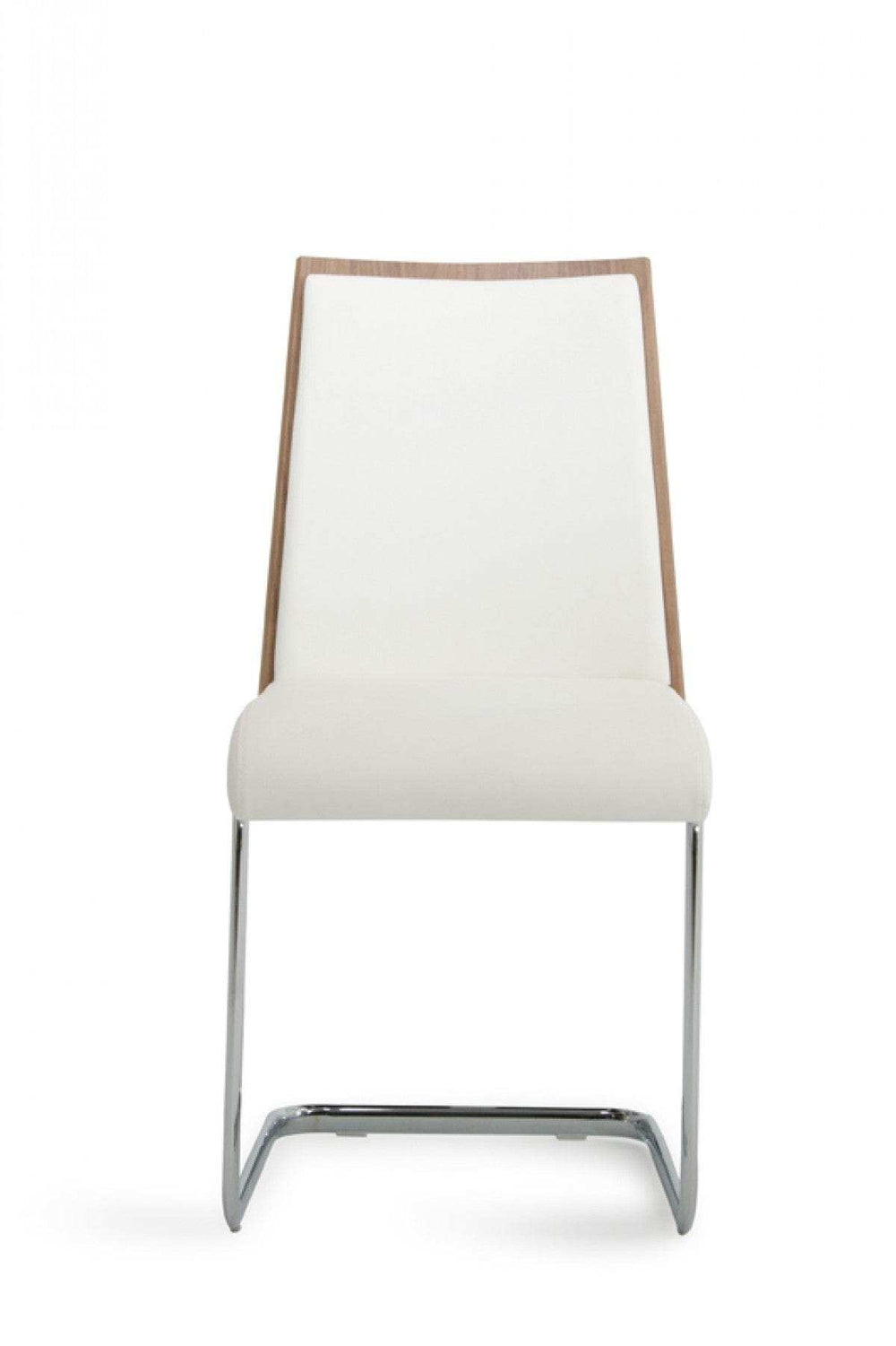 Set Of 2 Modern White Faux Leather And Walnut Finish Dining Chairs - Homeroots - Flyclothing LLC