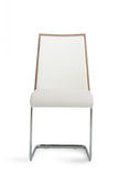 Set Of 2 Modern White Faux Leather And Walnut Finish Dining Chairs - Homeroots