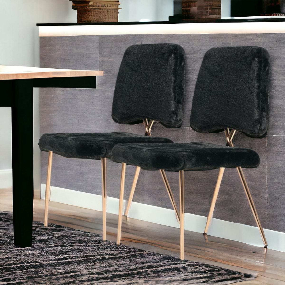 Set Of 2 Gold Black Fabric Solid Back Dining Chairs - Homeroots - Flyclothing LLC