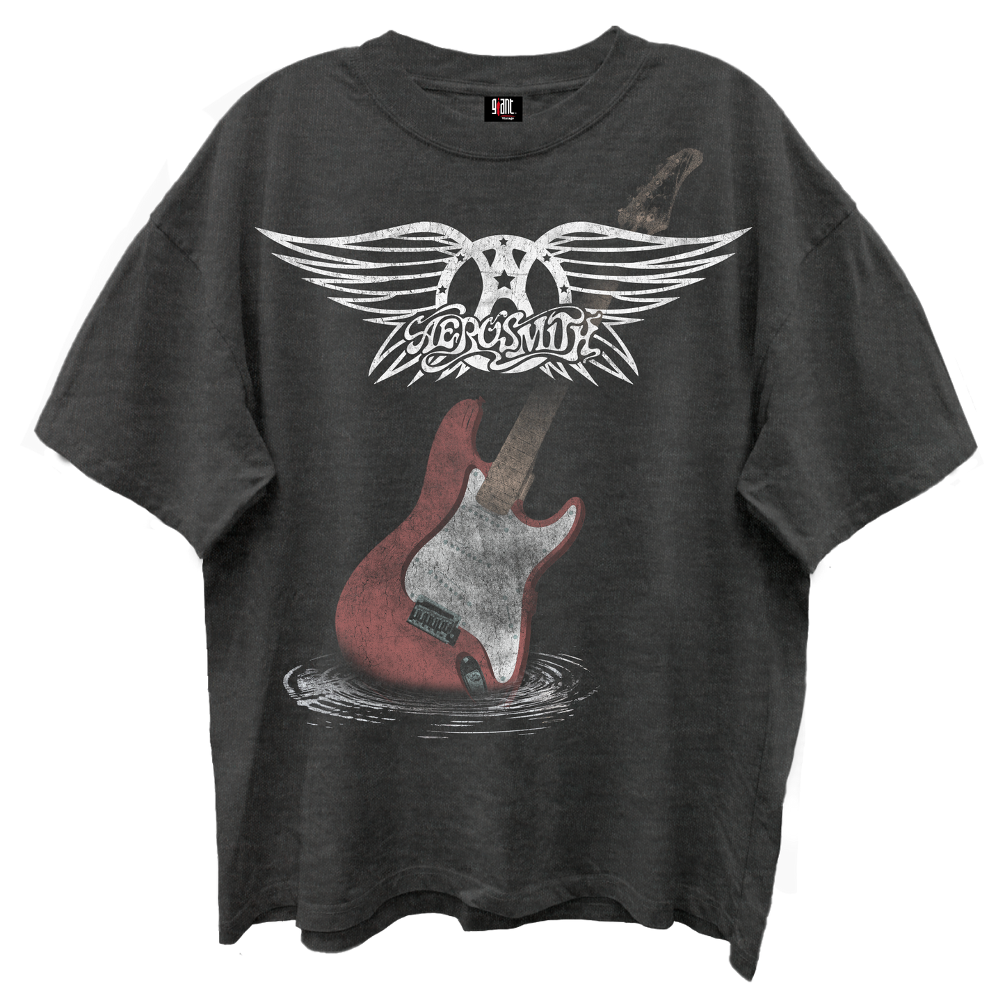 AEROSMITH GUITAR WINGS VINTAGE BLACK ENZYME WASH T-SHIRT/GIANT VINTAGE