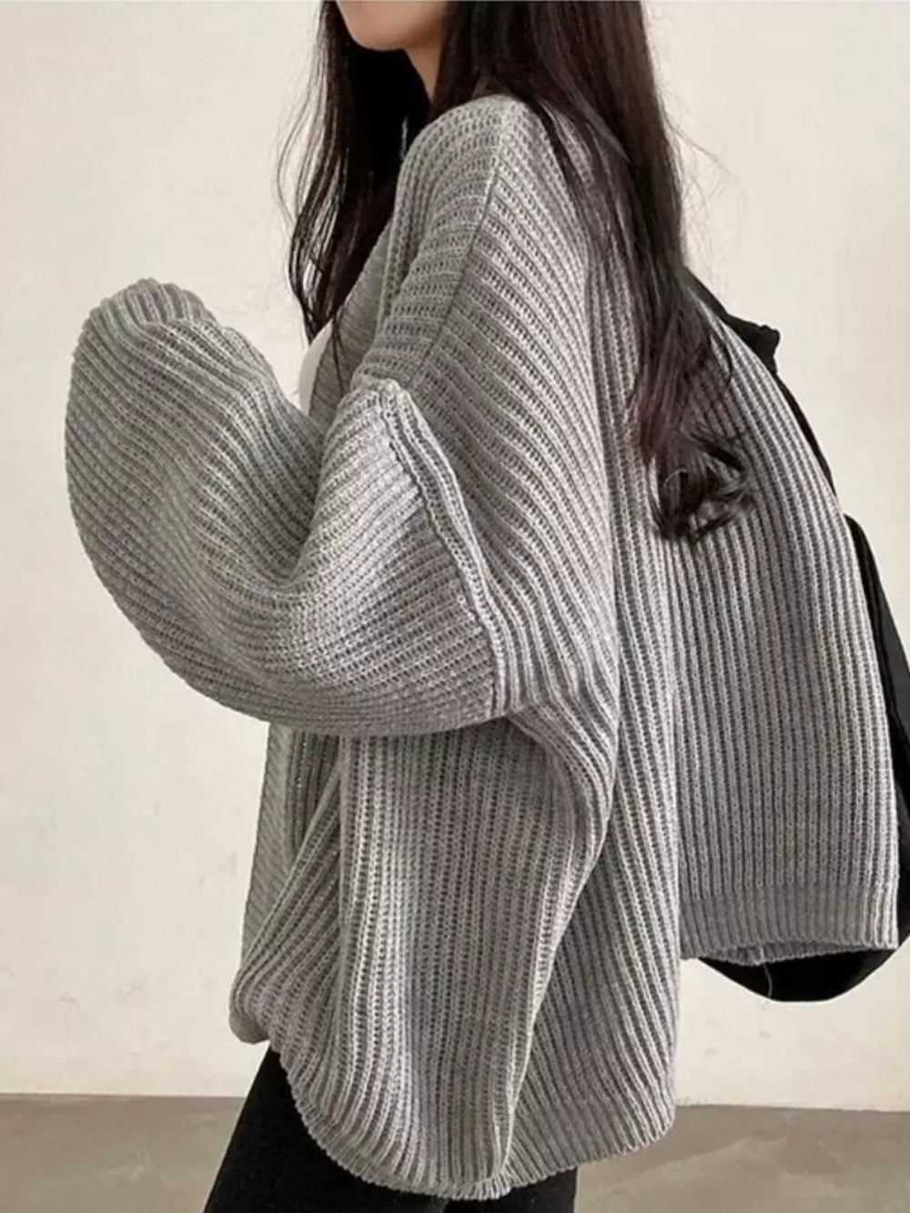 Open Front Oversized Knit Cardigan - Trendsi - Flyclothing LLC