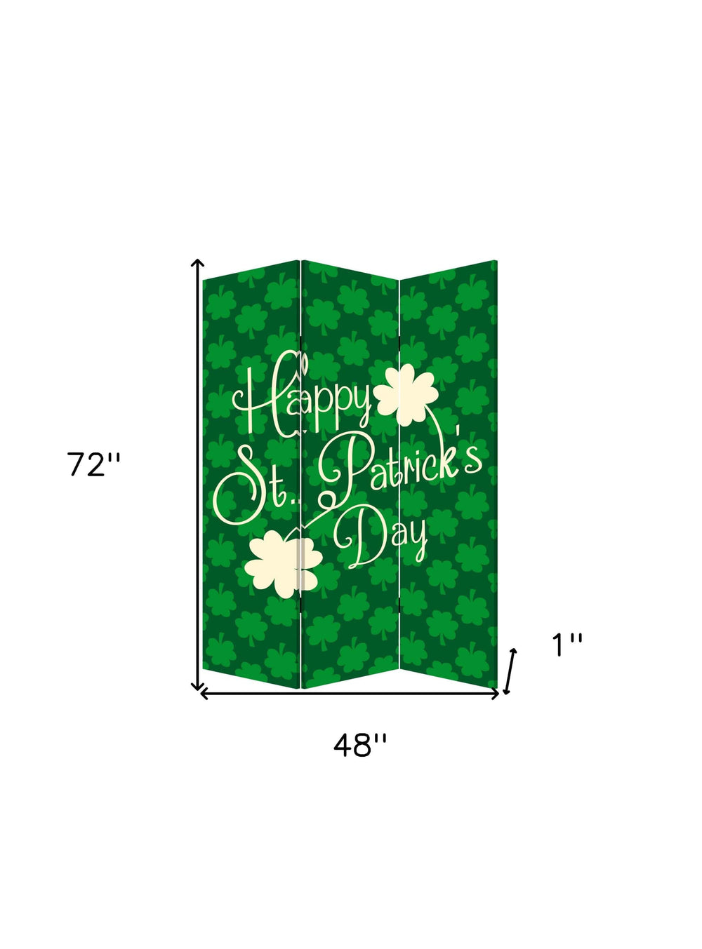 72" Green and White CanvasFolding Three Panel Screen Room Divider - Homeroots - Flyclothing LLC