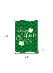 72" Green and White CanvasFolding Three Panel Screen Room Divider - Homeroots