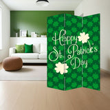 72" Green and White CanvasFolding Three Panel Screen Room Divider - Homeroots - Flyclothing LLC
