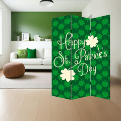 72" Green and White CanvasFolding Three Panel Screen Room Divider - Homeroots