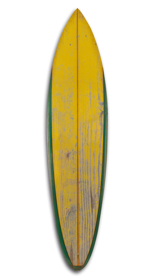 76" X 18" X 1" Distressed And Rustic Yellow Surfboard Wood Panel Wall Art - Homeroots