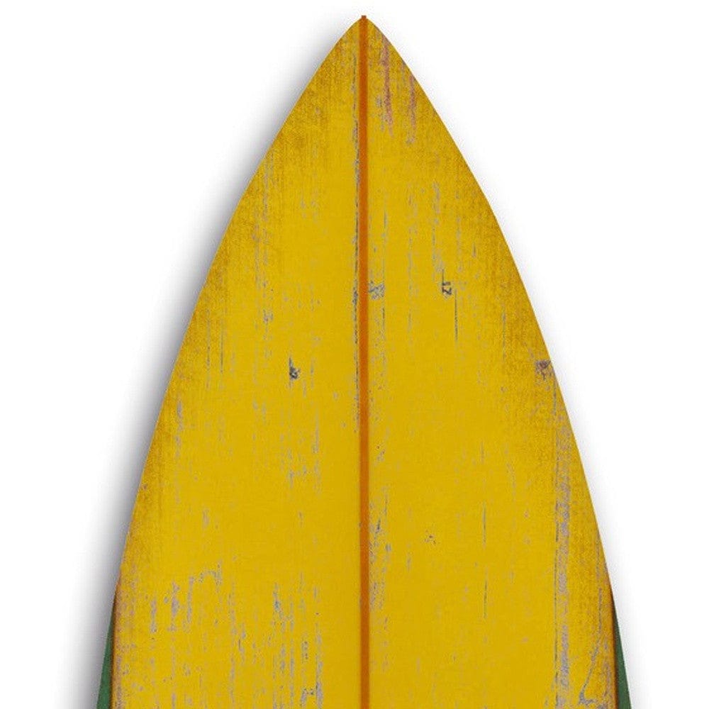 76" X 18" X 1" Distressed And Rustic Yellow Surfboard Wood Panel Wall Art - Homeroots