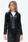 Snobbish Faux Leather Zip Up Drawstring Hooded Jacket - Trendsi - Flyclothing LLC