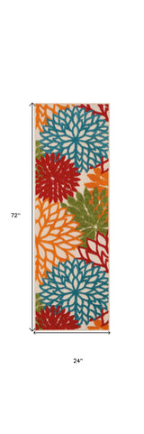6' Runner Ivory Blue and Orange Floral Indoor Outdoor Area Rug - Homeroots - Flyclothing LLC