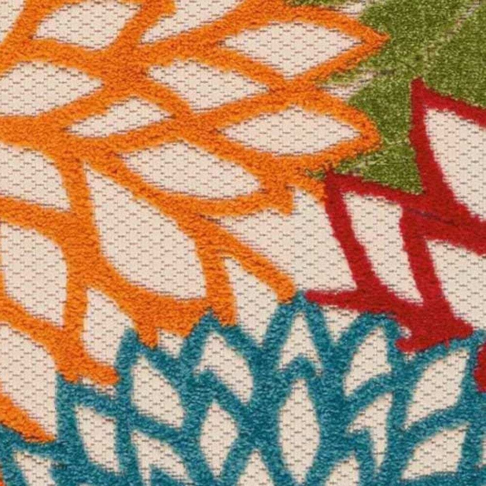 6' Runner Ivory Blue and Orange Floral Indoor Outdoor Area Rug - Homeroots - Flyclothing LLC