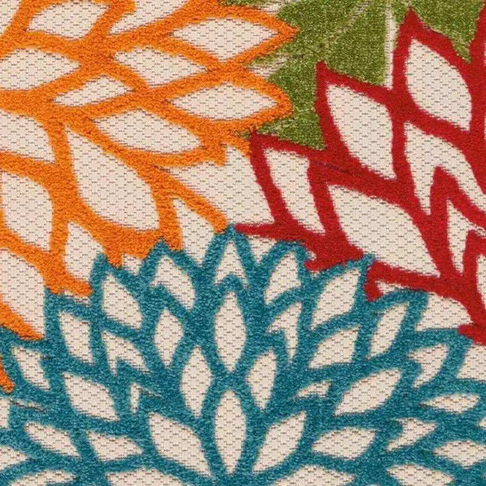 6' Runner Ivory Blue and Orange Floral Indoor Outdoor Area Rug - Homeroots - Flyclothing LLC