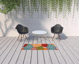 6' Runner Ivory Blue and Orange Floral Indoor Outdoor Area Rug - Homeroots