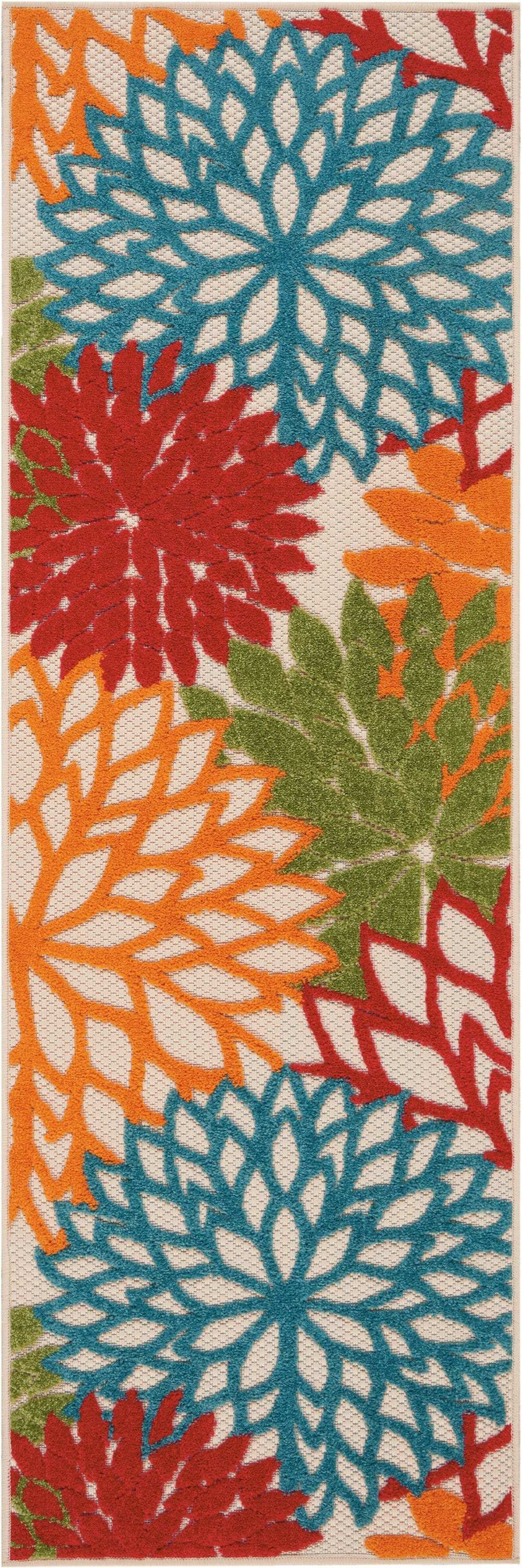 6' Runner Ivory Blue and Orange Floral Indoor Outdoor Area Rug - Homeroots - Flyclothing LLC