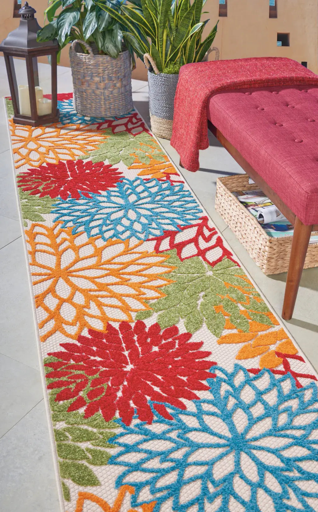12' Runner Green And Ivory Floral Indoor Outdoor Runner Rug - Homeroots - Flyclothing LLC