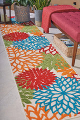 12' Runner Green And Ivory Floral Indoor Outdoor Runner Rug - Homeroots - Flyclothing LLC