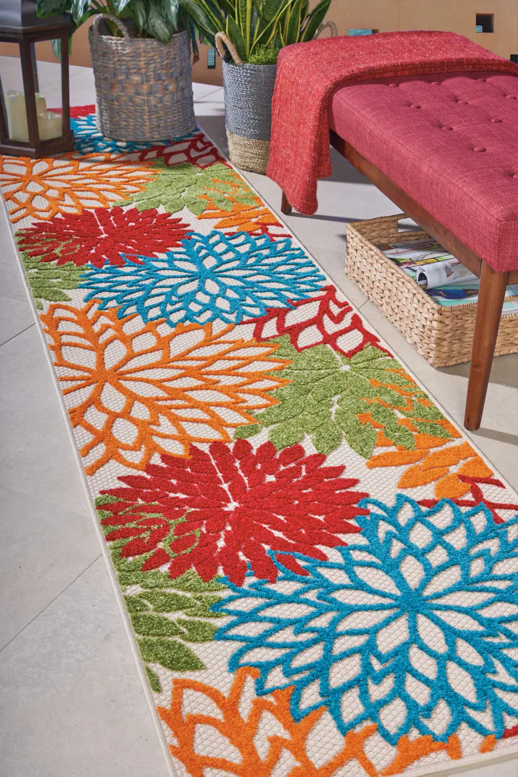 12' Runner Green And Ivory Floral Indoor Outdoor Runner Rug - Homeroots - Flyclothing LLC