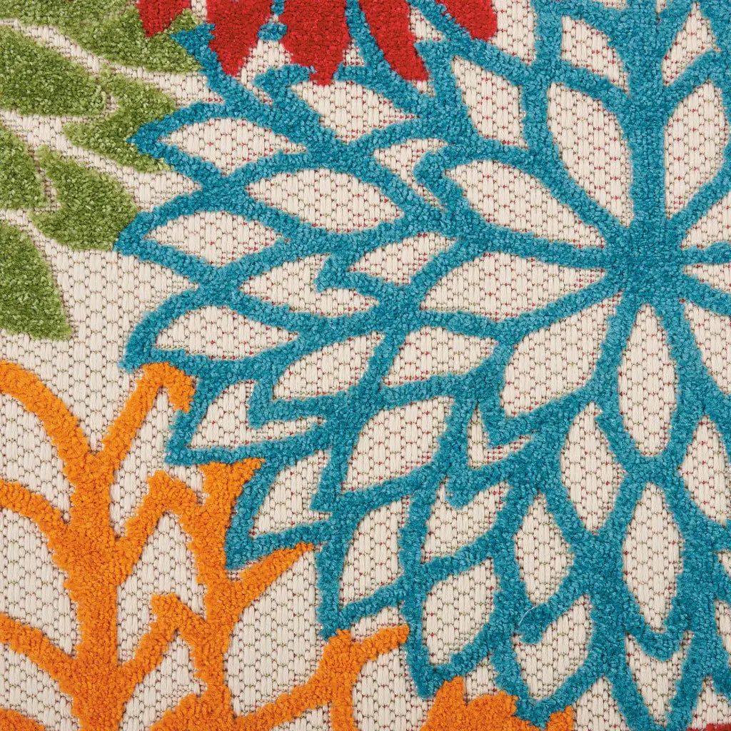 12' Runner Green And Ivory Floral Indoor Outdoor Runner Rug - Homeroots - Flyclothing LLC