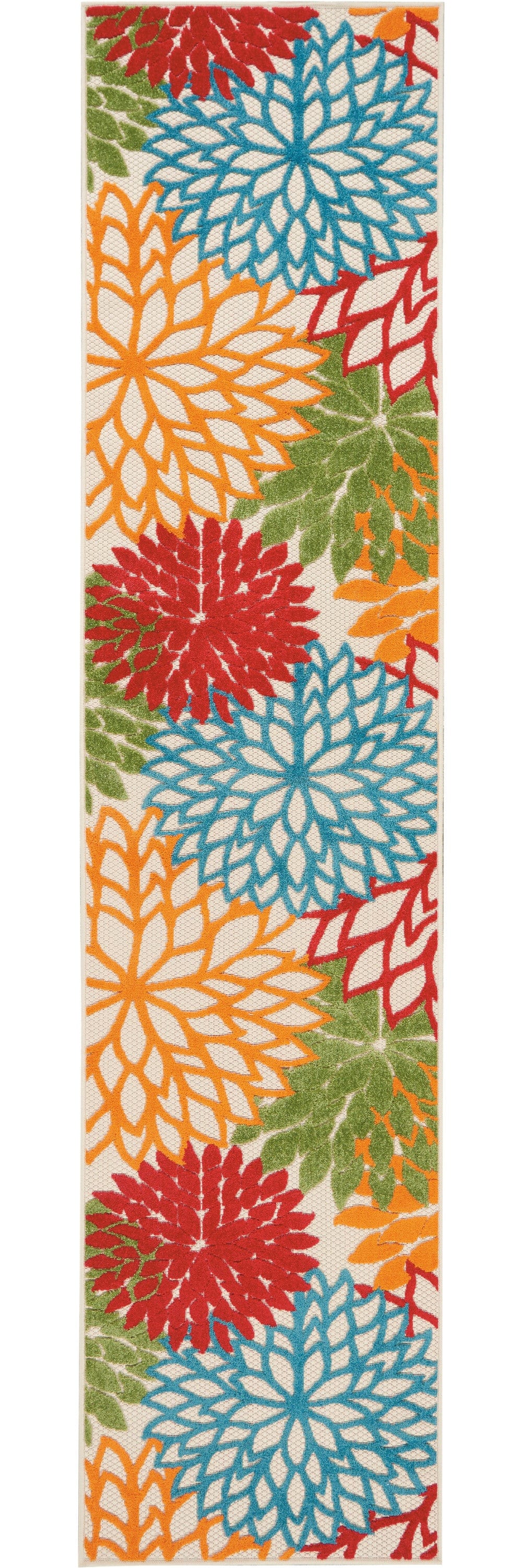 12' Runner Green And Ivory Floral Indoor Outdoor Runner Rug - Homeroots