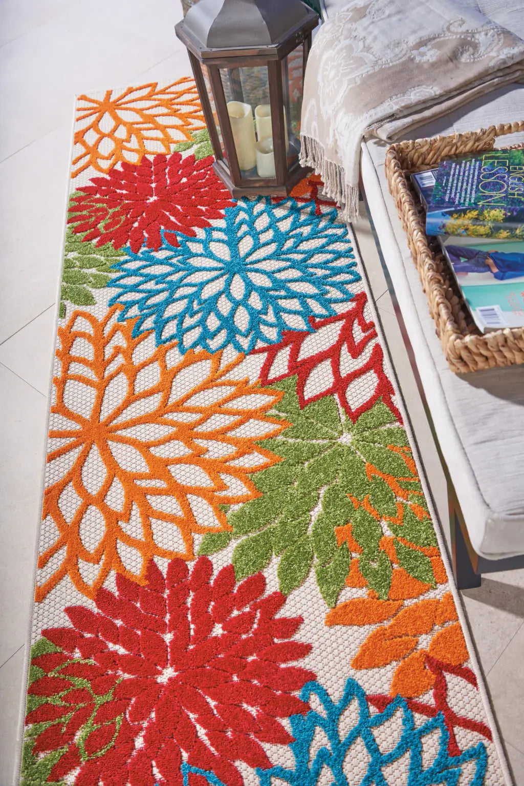 2' X 8' Green And Ivory Floral Indoor Outdoor Area Rug - Homeroots - Flyclothing LLC