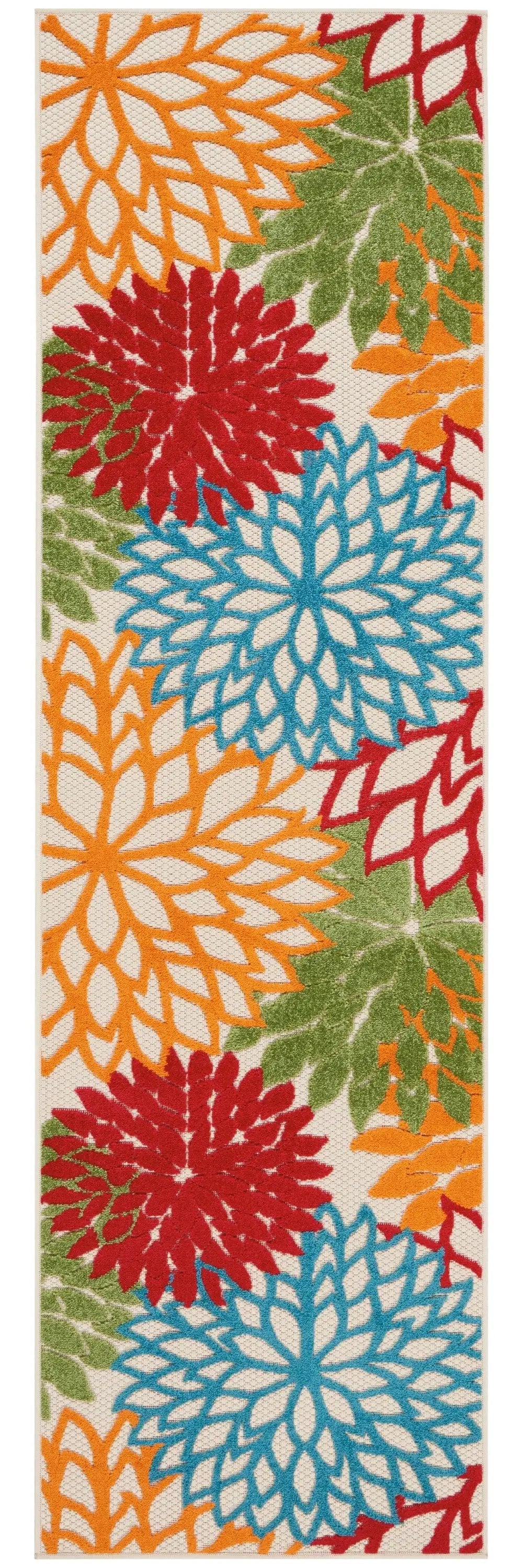 2' X 8' Green And Ivory Floral Indoor Outdoor Area Rug - Homeroots