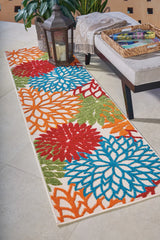 2' X 8' Green And Ivory Floral Indoor Outdoor Area Rug - Homeroots - Flyclothing LLC
