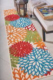 2' X 8' Green And Ivory Floral Indoor Outdoor Area Rug