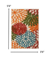 4' X 6' Green And Ivory Floral Indoor Outdoor Area Rug - Homeroots - Flyclothing LLC