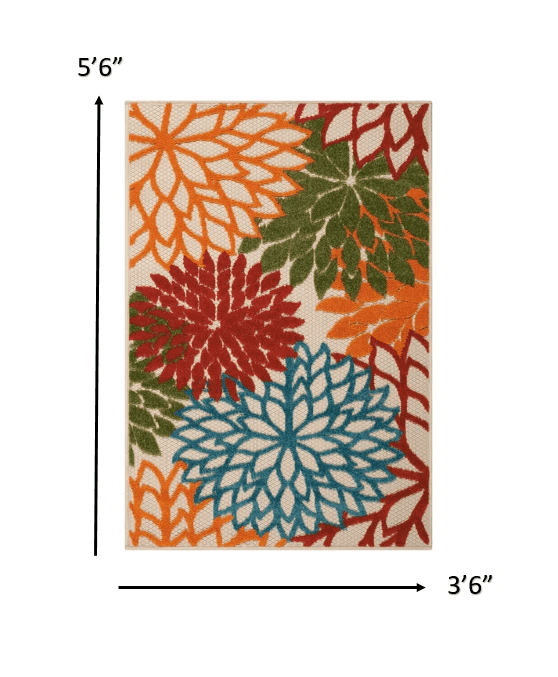 4' X 6' Green And Ivory Floral Indoor Outdoor Area Rug - Homeroots - Flyclothing LLC