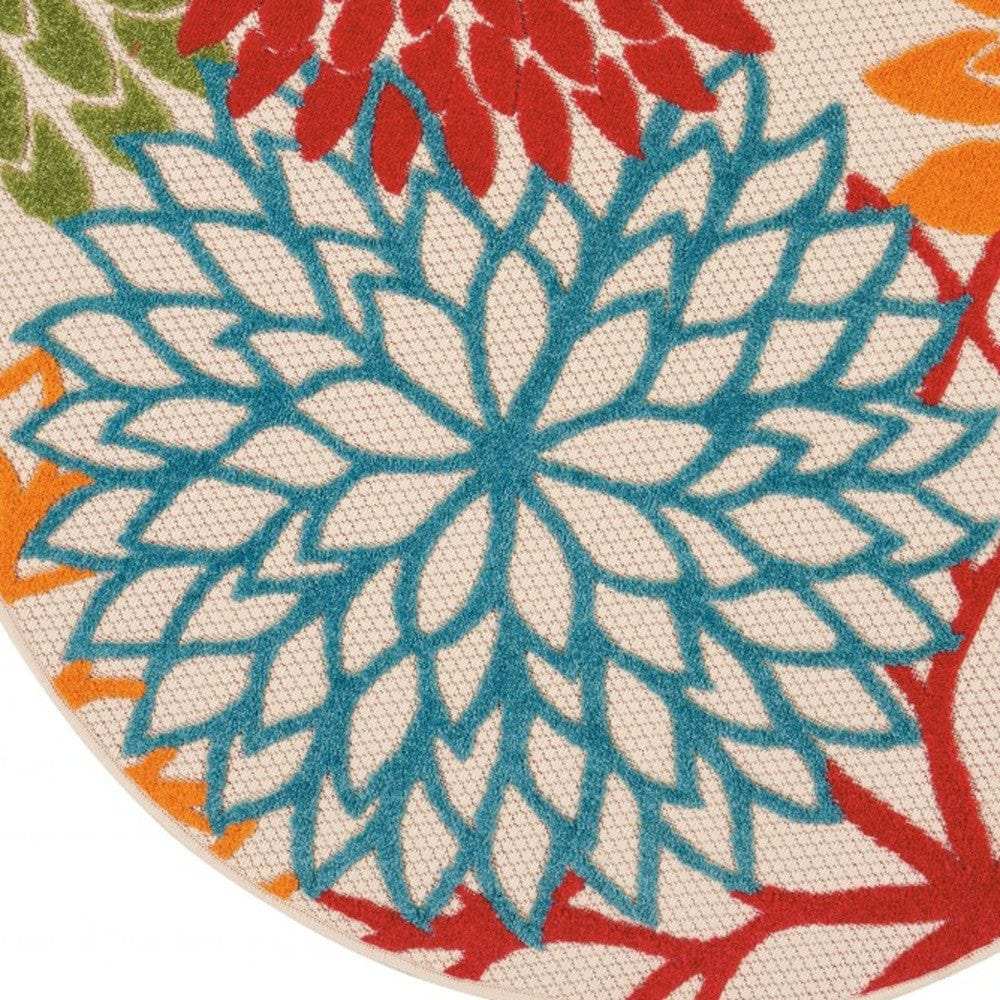 4' Round Green And Ivory Round Floral Indoor Outdoor Area Rug - Homeroots - Flyclothing LLC