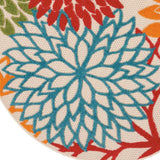 4' Round Green And Ivory Round Floral Indoor Outdoor Area Rug - Homeroots