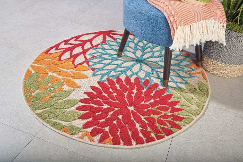 4' Round Green And Ivory Round Floral Indoor Outdoor Area Rug - Homeroots - Flyclothing LLC