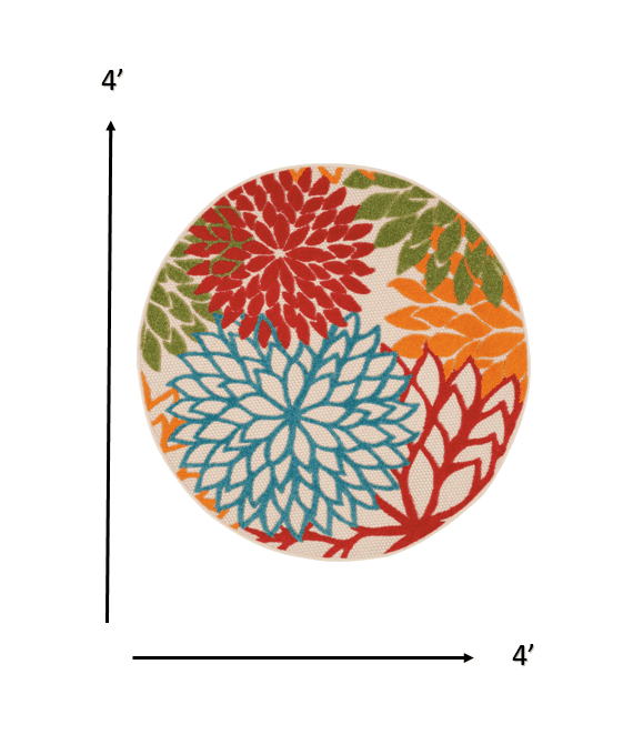 4' Round Green And Ivory Round Floral Indoor Outdoor Area Rug - Homeroots - Flyclothing LLC