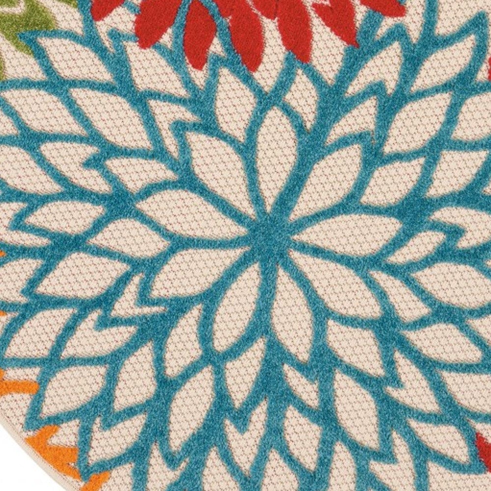 5' Round Green And Ivory Round Floral Indoor Outdoor Area Rug - Homeroots