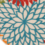 5' Round Green And Ivory Round Floral Indoor Outdoor Area Rug - Homeroots