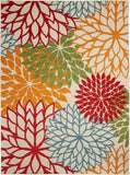 7' X 10' Green And Ivory Floral Indoor Outdoor Area Rug - Homeroots
