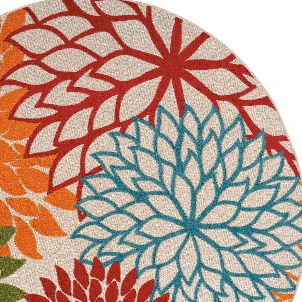 8' Round Green And Ivory Round Floral Indoor Outdoor Area Rug - Homeroots - Flyclothing LLC