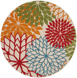 8' Round Green And Ivory Round Floral Indoor Outdoor Area Rug - Homeroots