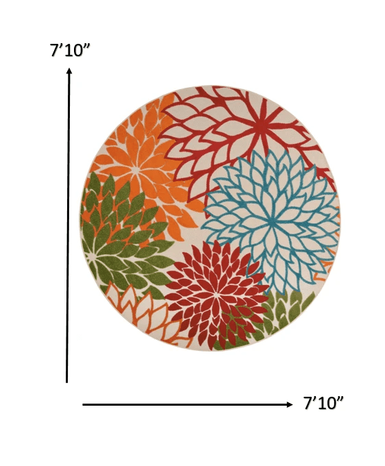 8' Round Green And Ivory Round Floral Indoor Outdoor Area Rug - Homeroots - Flyclothing LLC