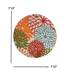 8' Round Green And Ivory Round Floral Indoor Outdoor Area Rug - Homeroots